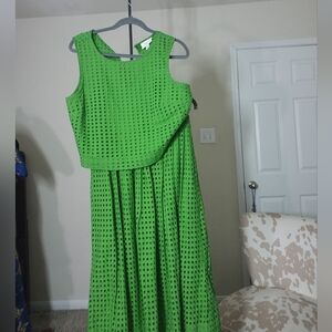 Chic Green Eyelet Skirt Set